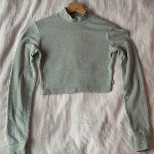 TNA Light Gray/Mint Mock Neck Cropped Sweatshirt